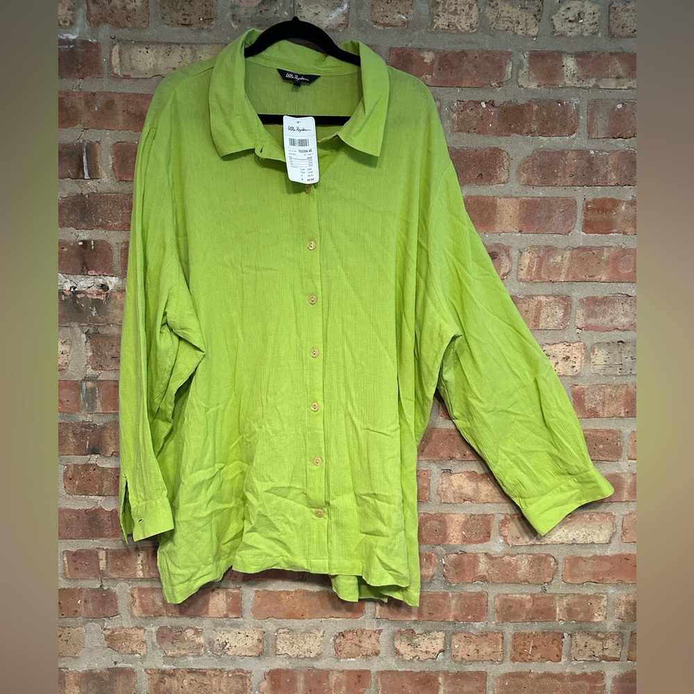 Green button down spring shirt Ulla Popken New plus size women’s 28 30 4X 5X